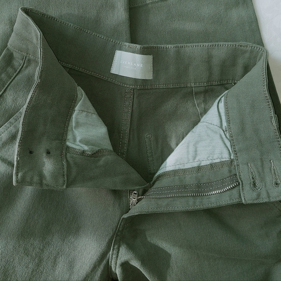 Everlane Organic Cotton Wide Leg Pant Size 2 Green Comfort Utility Straight Leg - Picture 6 of 11